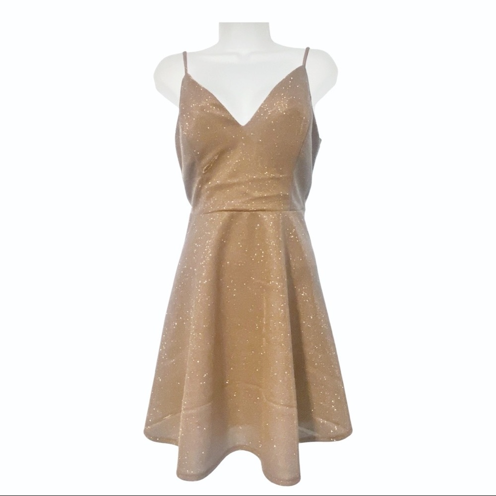 Windsor Champagne colored sparkly mini dress Size L